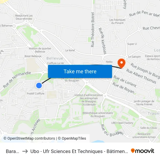 Baratier to Ubo - Ufr Sciences Et Techniques - Bâtiment Langevin map