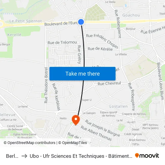 Berlioz to Ubo - Ufr Sciences Et Techniques - Bâtiment Langevin map