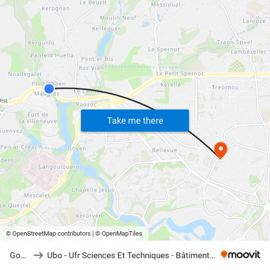 Gouez to Ubo - Ufr Sciences Et Techniques - Bâtiment Langevin map