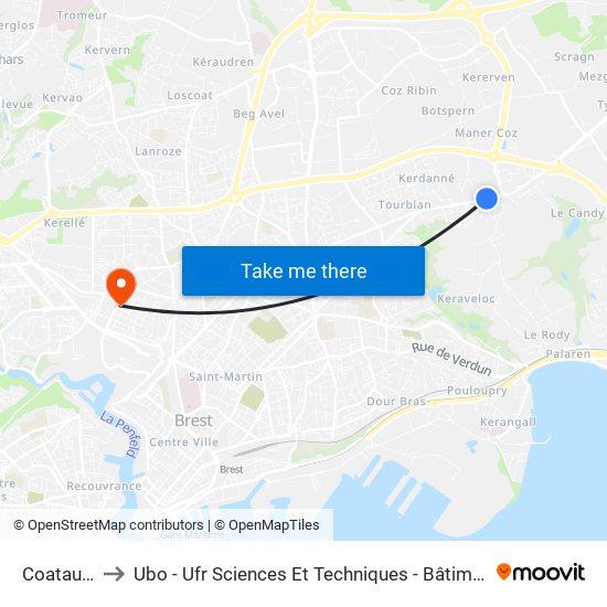 Coataudon to Ubo - Ufr Sciences Et Techniques - Bâtiment Langevin map