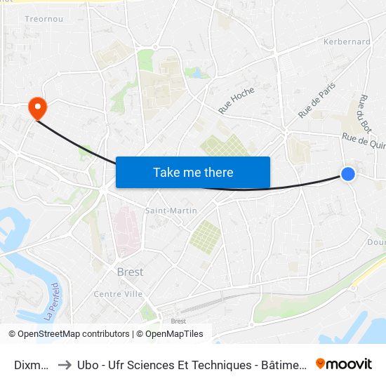 Dixmude to Ubo - Ufr Sciences Et Techniques - Bâtiment Langevin map