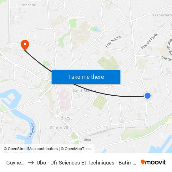 Guynemer to Ubo - Ufr Sciences Et Techniques - Bâtiment Langevin map