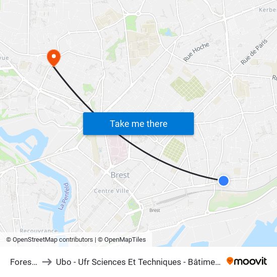 Forestou to Ubo - Ufr Sciences Et Techniques - Bâtiment Langevin map