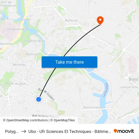 Polygone to Ubo - Ufr Sciences Et Techniques - Bâtiment Langevin map