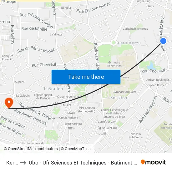 Kerzu to Ubo - Ufr Sciences Et Techniques - Bâtiment Langevin map
