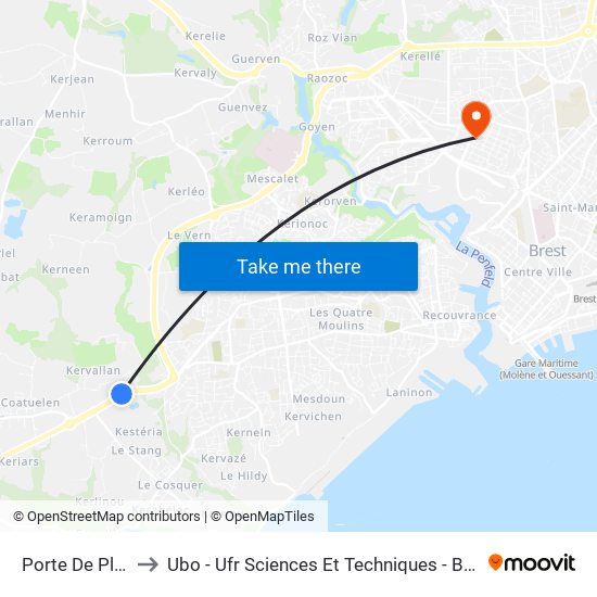 Porte De Plouzané to Ubo - Ufr Sciences Et Techniques - Bâtiment Langevin map