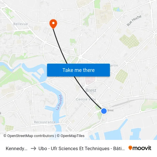 Kennedy Gare to Ubo - Ufr Sciences Et Techniques - Bâtiment Langevin map