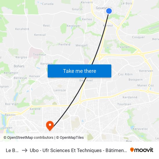 Le Bras to Ubo - Ufr Sciences Et Techniques - Bâtiment Langevin map