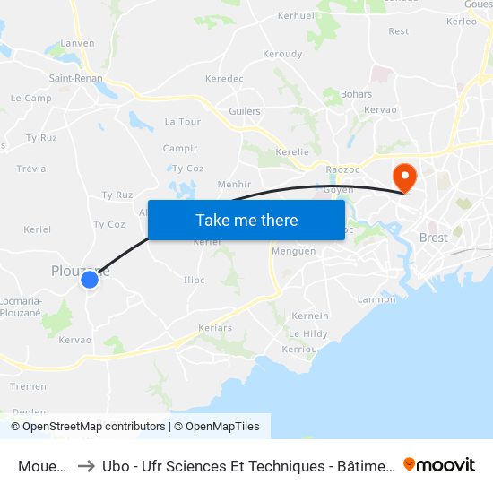 Mouettes to Ubo - Ufr Sciences Et Techniques - Bâtiment Langevin map