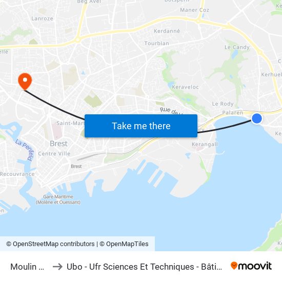 Moulin Blanc to Ubo - Ufr Sciences Et Techniques - Bâtiment Langevin map