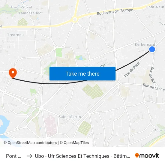 Pont Neuf to Ubo - Ufr Sciences Et Techniques - Bâtiment Langevin map