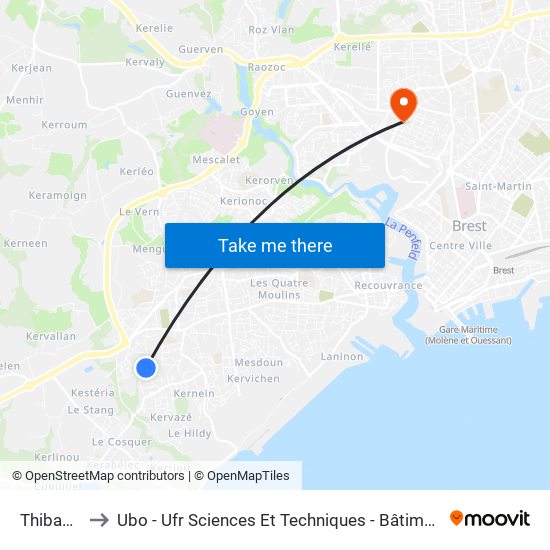 Thibaudet to Ubo - Ufr Sciences Et Techniques - Bâtiment Langevin map