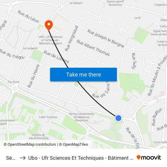 Ségur to Ubo - Ufr Sciences Et Techniques - Bâtiment Langevin map