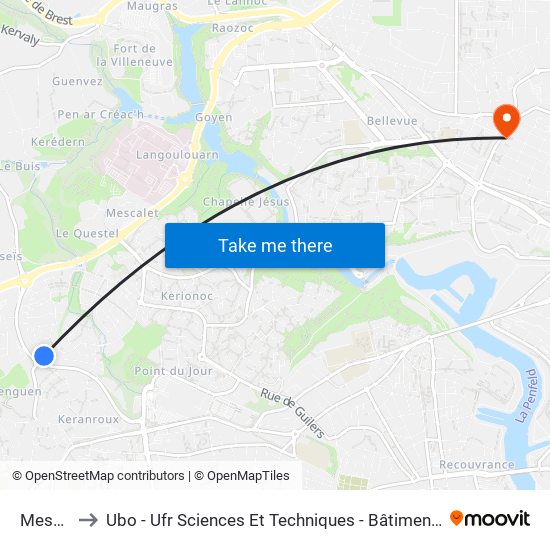 Mesnos to Ubo - Ufr Sciences Et Techniques - Bâtiment Langevin map