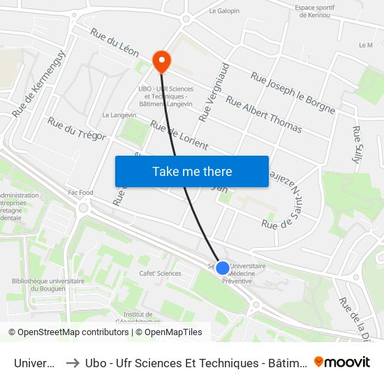 Universités to Ubo - Ufr Sciences Et Techniques - Bâtiment Langevin map