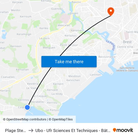 Plage Ste Anne to Ubo - Ufr Sciences Et Techniques - Bâtiment Langevin map