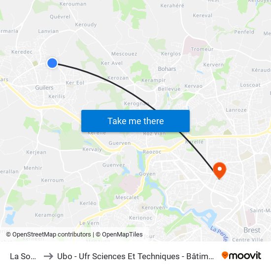 La Source to Ubo - Ufr Sciences Et Techniques - Bâtiment Langevin map