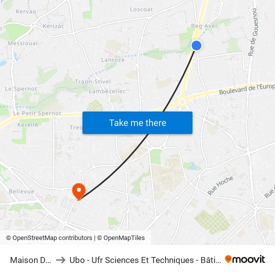 Maison D'Arrêt to Ubo - Ufr Sciences Et Techniques - Bâtiment Langevin map