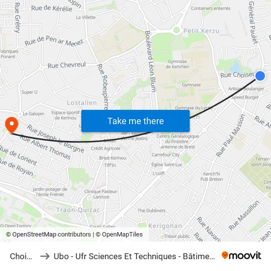 Choiseul to Ubo - Ufr Sciences Et Techniques - Bâtiment Langevin map