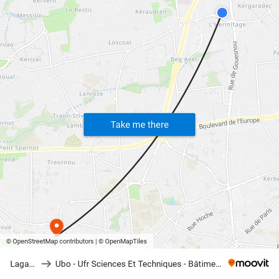 Lagadec to Ubo - Ufr Sciences Et Techniques - Bâtiment Langevin map