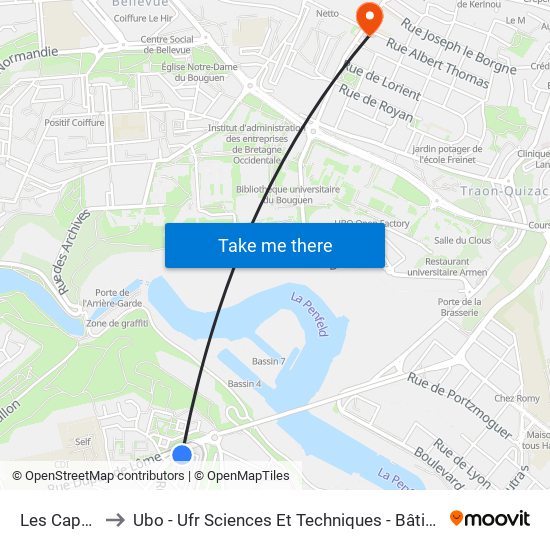 Les Capucins to Ubo - Ufr Sciences Et Techniques - Bâtiment Langevin map