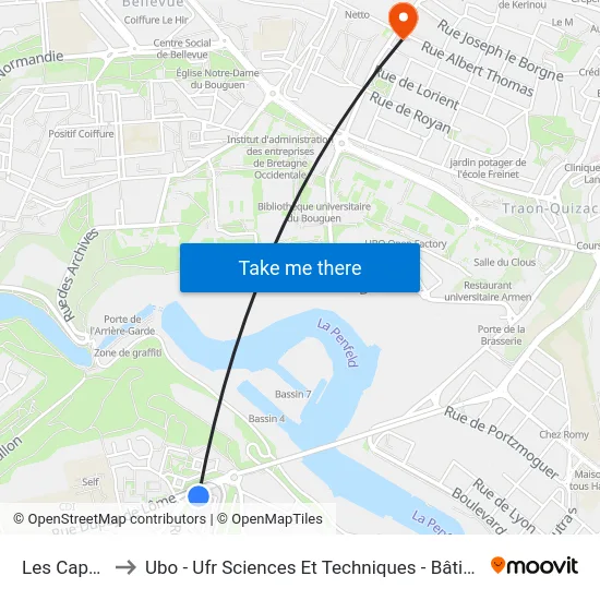 Les Capucins to Ubo - Ufr Sciences Et Techniques - Bâtiment Langevin map