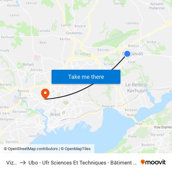 Vizac to Ubo - Ufr Sciences Et Techniques - Bâtiment Langevin map