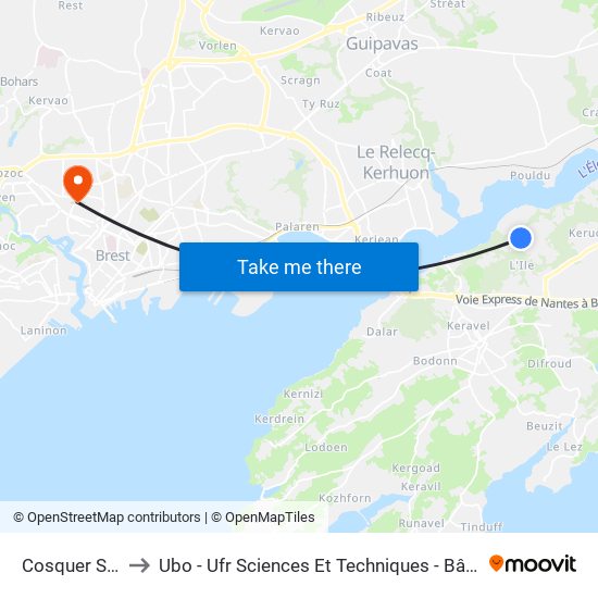 Cosquer St Jean to Ubo - Ufr Sciences Et Techniques - Bâtiment Langevin map