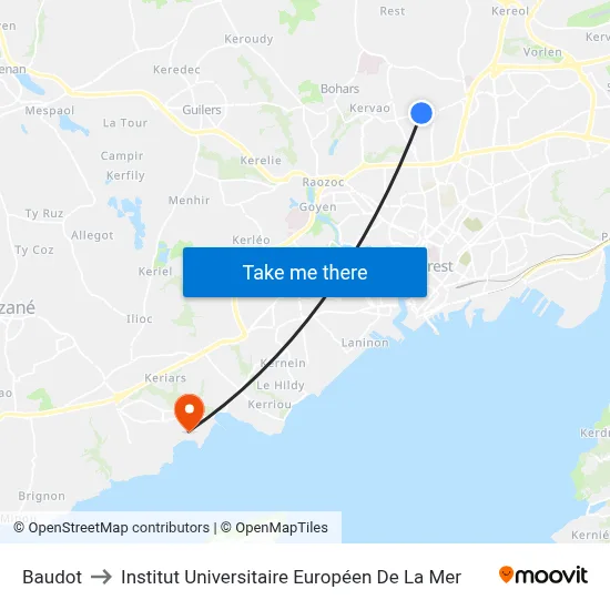 Baudot to Institut Universitaire Européen De La Mer map