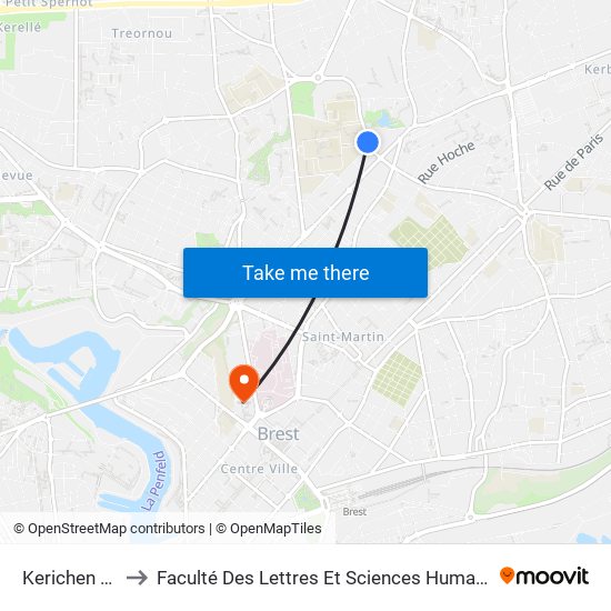 Kerichen Lesven to Faculté Des Lettres Et Sciences Humaines Victor Ségalen map