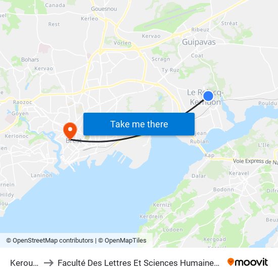 Keroumen to Faculté Des Lettres Et Sciences Humaines Victor Ségalen map