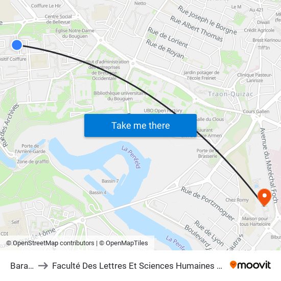 Baratier to Faculté Des Lettres Et Sciences Humaines Victor Ségalen map