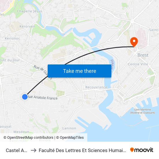 Castel An Daol to Faculté Des Lettres Et Sciences Humaines Victor Ségalen map