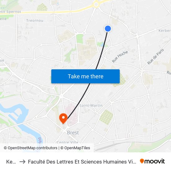 Kerzu to Faculté Des Lettres Et Sciences Humaines Victor Ségalen map