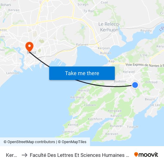 Kerbrat to Faculté Des Lettres Et Sciences Humaines Victor Ségalen map