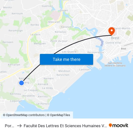 Portzic to Faculté Des Lettres Et Sciences Humaines Victor Ségalen map