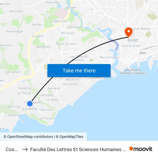 Cosquer to Faculté Des Lettres Et Sciences Humaines Victor Ségalen map