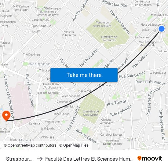 Strasbourg Valmy to Faculté Des Lettres Et Sciences Humaines Victor Ségalen map