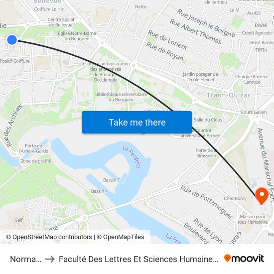 Normandie to Faculté Des Lettres Et Sciences Humaines Victor Ségalen map