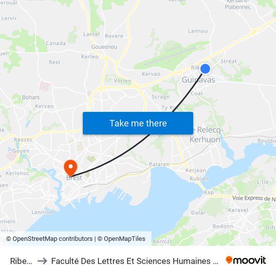 Ribeuze to Faculté Des Lettres Et Sciences Humaines Victor Ségalen map