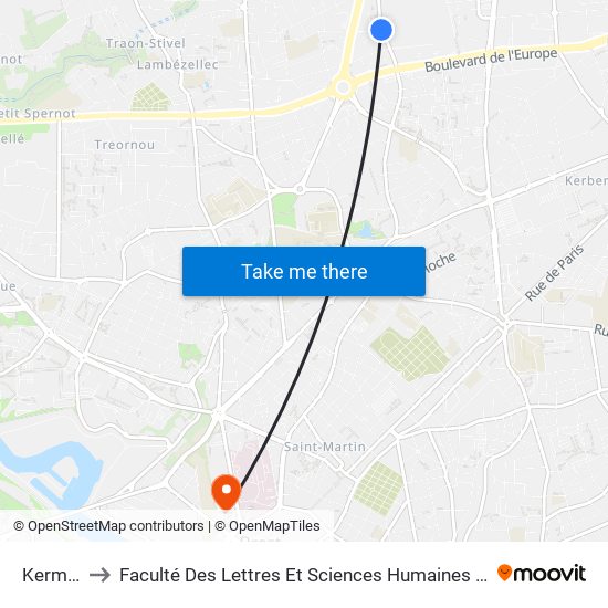 Kermaria to Faculté Des Lettres Et Sciences Humaines Victor Ségalen map