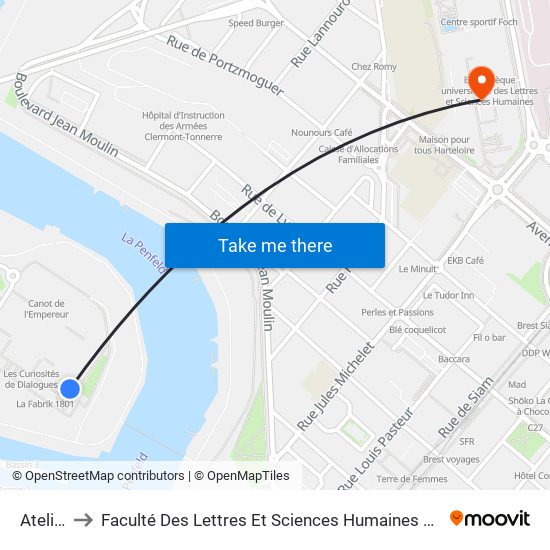 Ateliers to Faculté Des Lettres Et Sciences Humaines Victor Ségalen map