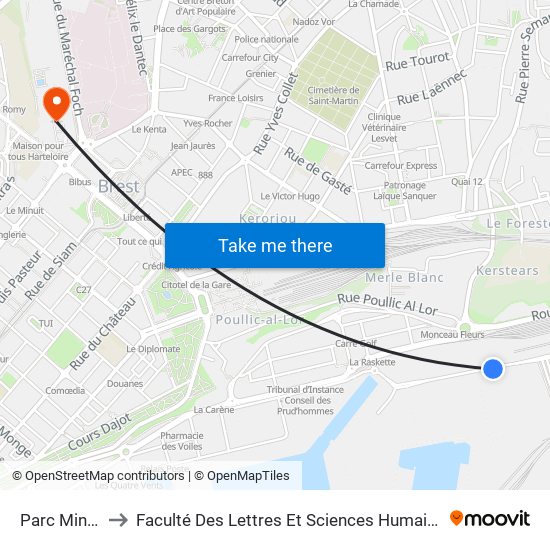 Parc Minéralier to Faculté Des Lettres Et Sciences Humaines Victor Ségalen map