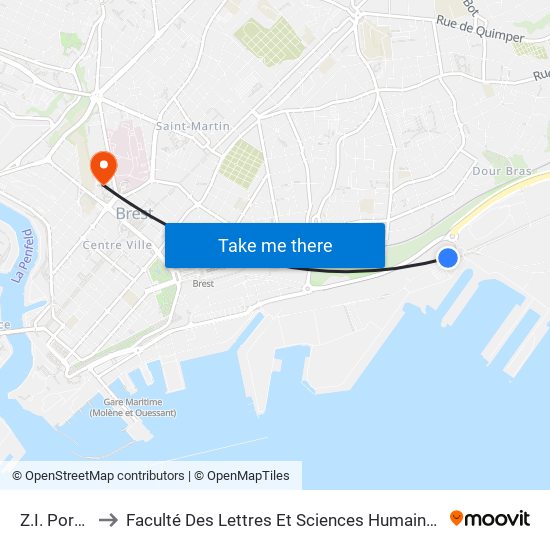 Z.I. Portuaire to Faculté Des Lettres Et Sciences Humaines Victor Ségalen map