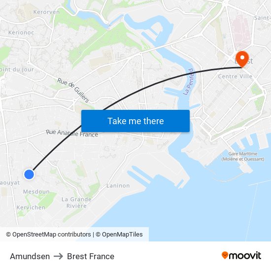 Amundsen to Brest France map