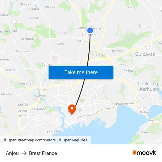 Anjou to Brest France map