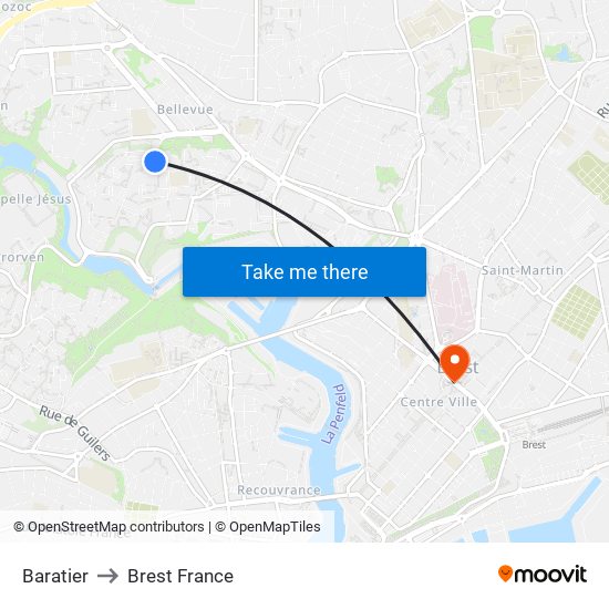 Baratier to Brest France map