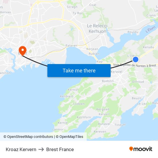 Kroaz Kervern to Brest France map