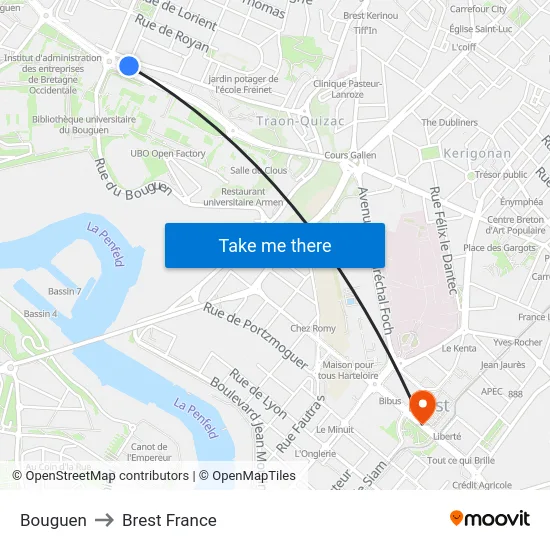 Bouguen to Brest France map