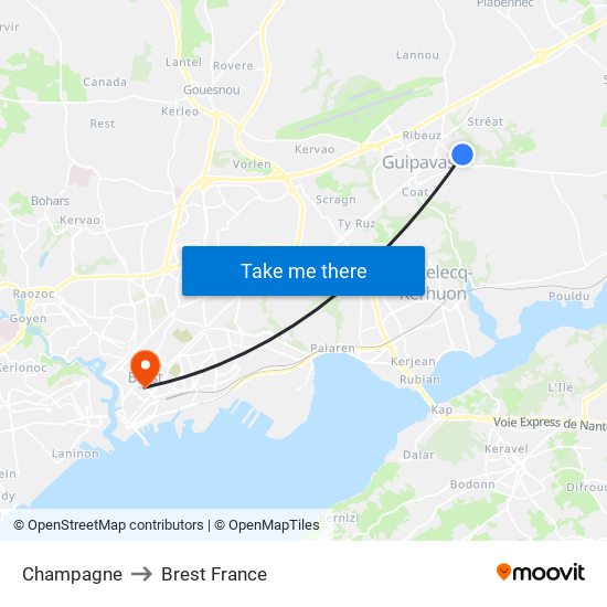 Champagne to Brest France map